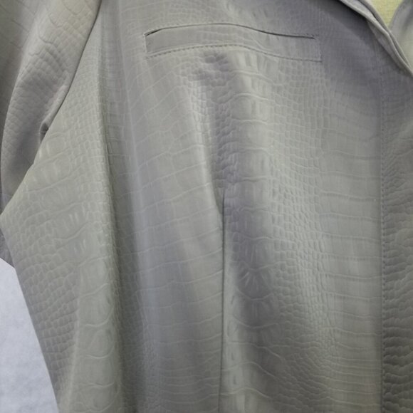 ALFANI Maxi Dress Women's 12 Gray Faux Leather Short Sleeve Belted Button Up NWT - Picture 14 of 16